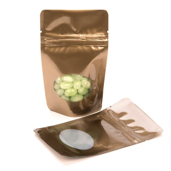 Doypack Bronze avec fenêtre ovale 8x5x13cm | 28g (100 pièces) [ZBGO1BZ]