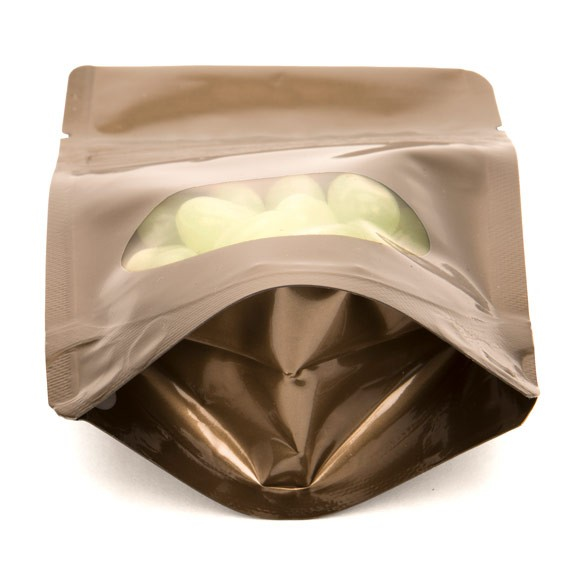 Doypack Bronze avec fenêtre ovale 8x5x13cm | 28g (100 pièces) [ZBGO1BZ]