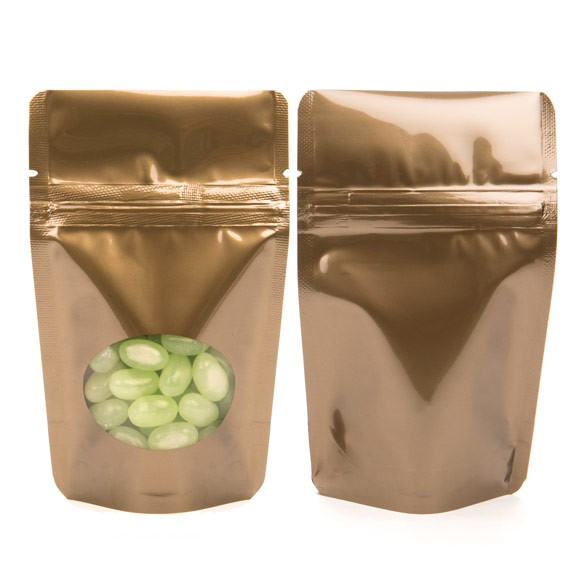 Doypack Bronze avec fenêtre ovale 8x5x13cm | 28g (100 pièces) [ZBGO1BZ]