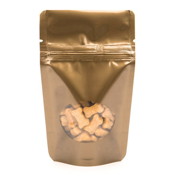 Doypack Bronze avec fenêtre ovale 8x5x13cm | 28g (100 pièces) [ZBGO1BZ]