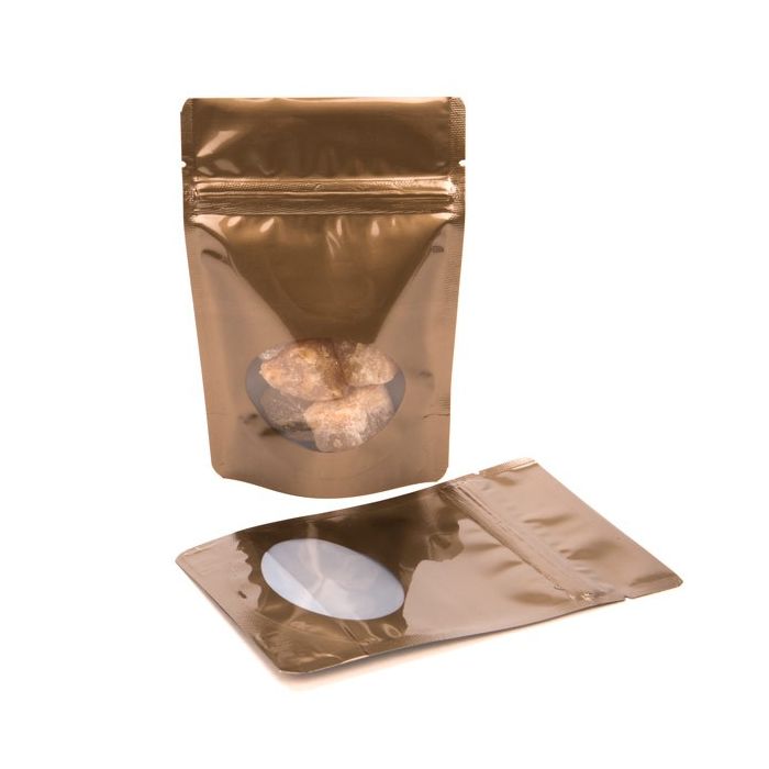 Doypack Bronze avec fenêtre ovale 10.2x6x15.2cm | 57g (100 pièces) [ZBGO2BZ]