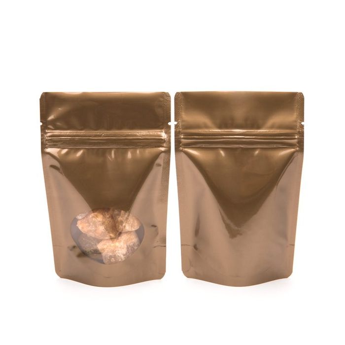Stand Up Pouches Bronze with oval Window 10x6x15cm | 57 grams