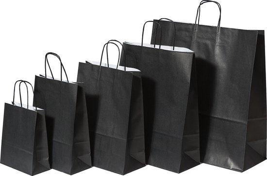 Sac de course Noir Papier Kraft 18+8x24cm 100 g/m2 (50 pièces) [PAM1822BK]