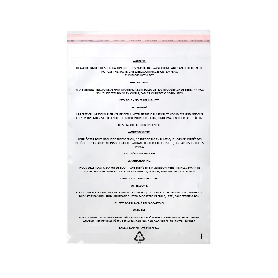 sac en polypropylene avec avertissements de suffocation 35.6x50.8cm (100 Pieces) [PFW11420]