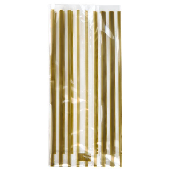 Sachet SOS imprimé bandes dorées 8.9x5.1x19.1cm (100 pièces) [G3VSG]