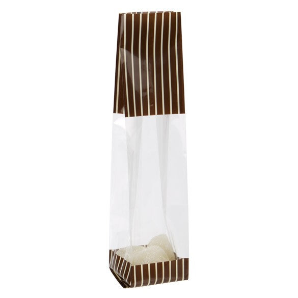 Sachet SOS imprimé avec rayures marron/crème 5.1x4.8x24.1 cm, (100 pièces) [G1BNC]