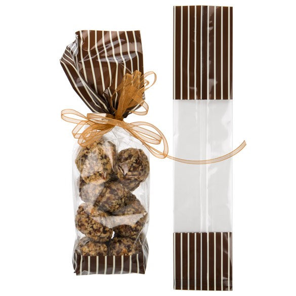 Sachet SOS imprimé avec rayures marron/crème 5.1x4.8x24.1 cm, (100 pièces) [G1BNC]