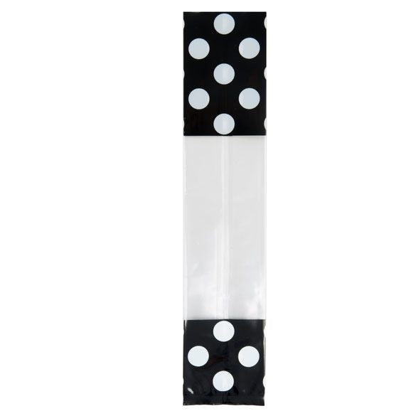 Sachet imprimé avec fond noir/pois blancs aux extrémités, 5.1x4.8x24.1 cm (100 pièces) [G1BW]