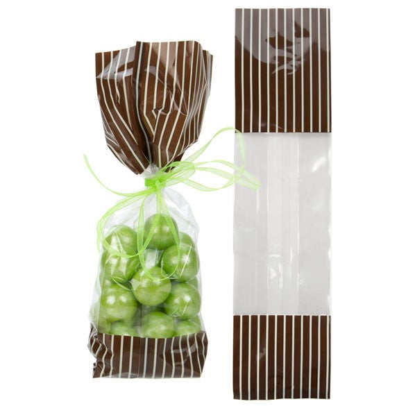 Sachet SOS imprimé avec rayures marrons/crèmes 6.7x4.8x27.3 cm (100 pièces) [G2BNC]