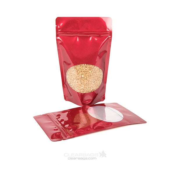 Doypack Rouge avec fenêtre ovale 13x7.9x20.6cm | 113g (100 pièces) [ZBGO3R]