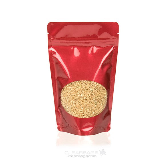 Doypack Rouge avec fenêtre ovale 13x7.9x20.6cm | 113g (100 pièces) [ZBGO3R]