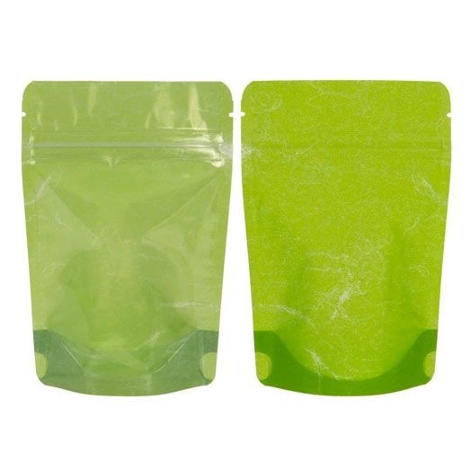 Doypack papier de riz Vert avec avant transparant 10.2x6x15.2cm | 57g (100 pièces) [ZBGR2GRC]
