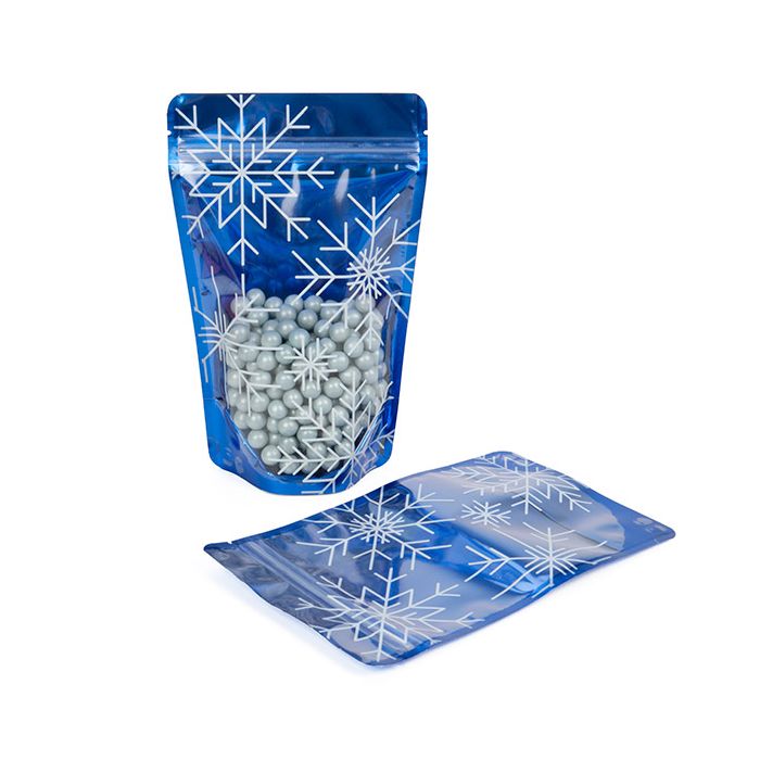 Doypack Bleu flocon de neige 13x7,9x20,6cm (25 pièces) [ZBGSW3S]