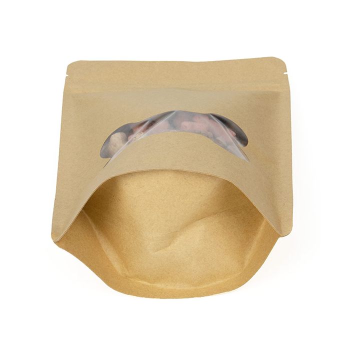 Doypack en Kraft avec fenêtre en os 13x7,9x20,6cm (25 pièces) [ZBGW3KB]