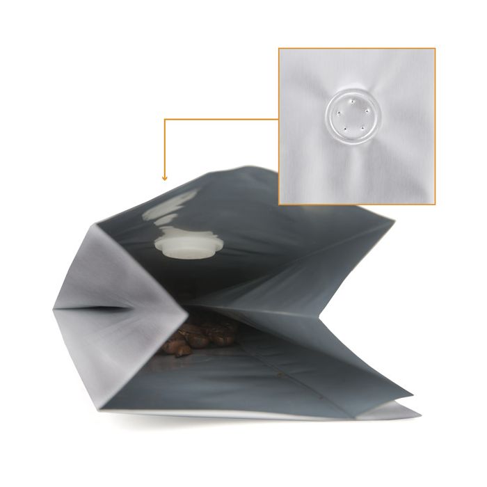 Sachet à café argent avec valve d'aération 8.5x6.5x33 cm (50 pièces) [SGC2S]