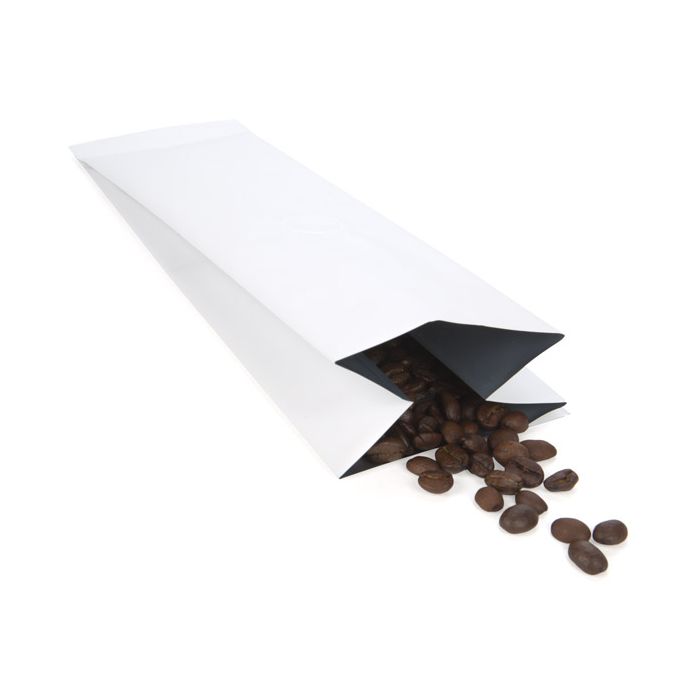 Sachet à café blanc mat avec valve d'aération, 8x6x26 cm (50 pièces) [SGC1WM]