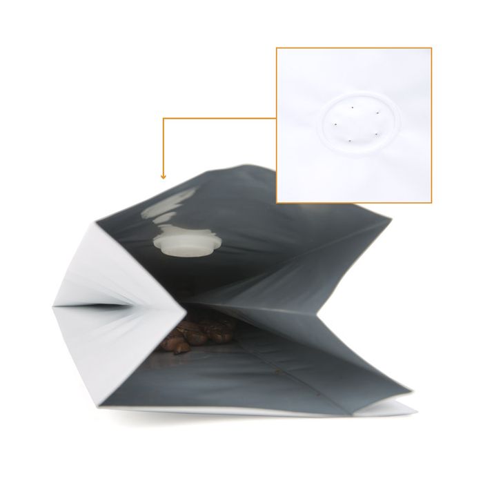 Sachet à café blanc mat avec valve d'aération, 8x6x26 cm (50 pièces) [SGC1WM]