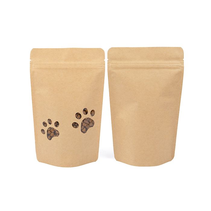 Stand Up Zipper Kraft Small Paw Prints Shaped Window 13x7.9x20.6 cm
