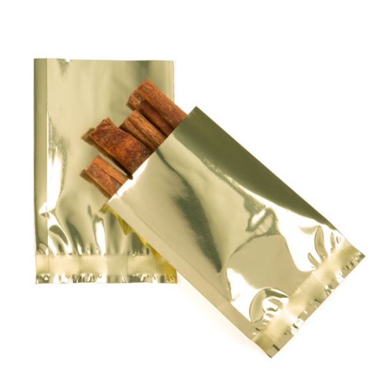 Plastic Bags Gold 5x7.5cm Metallised and Sealable