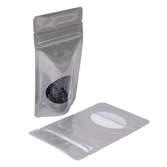 Doypack Argenté avec fenêtre ovale 8x5x13cm | 28g (100 pièces) [ZBGO1S]