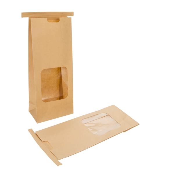 Sachet en Kraft brun refermable à attache métalique avec fenêtre 10,8x6,4x26,7cm (100 pièces) [TTW2K]