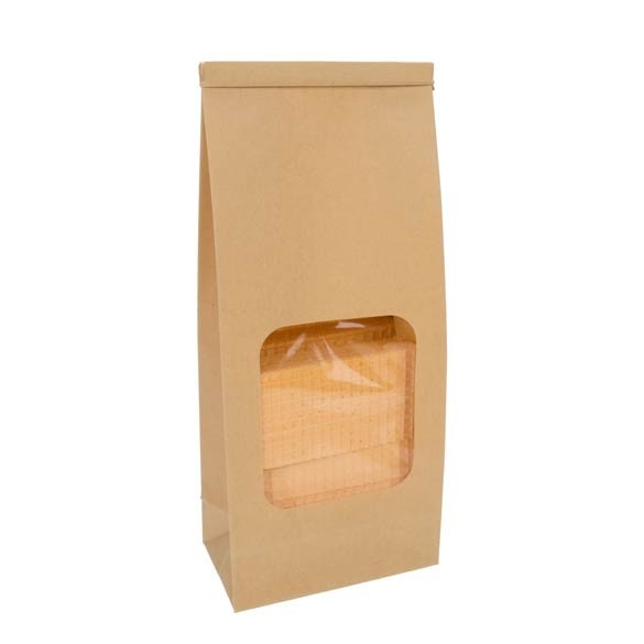 Sachet en Kraft brun refermable à attache métalique avec fenêtre 10,8x6,4x26,7cm (100 pièces) [TTW2K]