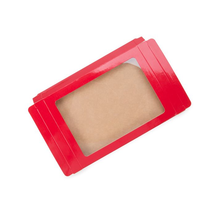 Boîte à fenêtre en papier rouge brillant avec feuille PET insérée, 9.5 x 1.5 x 13.2 cm, A1 (25 Pieces) [WGRG10]