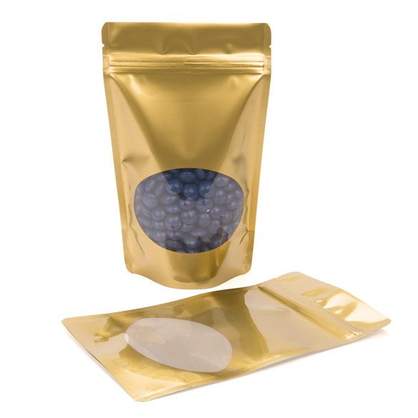 Doypack Or avec fenêtre ovale 13x7.9x20.6cm | 113g (100 pièces) [ZBGO3G]