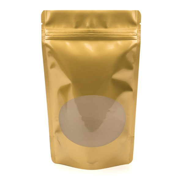 Doypack Or avec fenêtre ovale 13x7.9x20.6cm | 113g (100 pièces) [ZBGO3G]