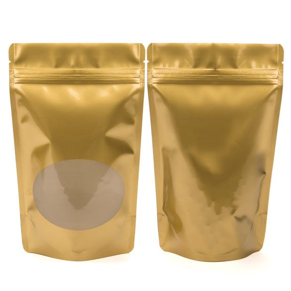 Doypack Or avec fenêtre ovale 13x7.9x20.6cm | 113g (100 pièces) [ZBGO3G]