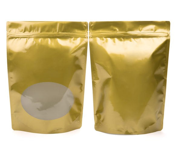 Doypack Or avec fenêtre ovale 21x8,9x29,2cm | 510g (100 pièces) [ZBGO5G]