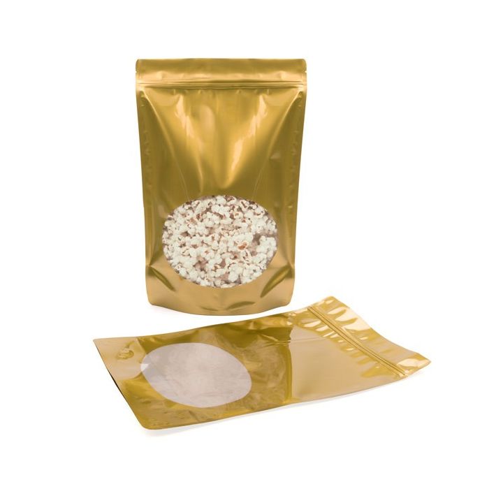 Doypack Or avec fenêtre 22.9x12.1x34.3cm | 907g (100 pièces) [ZBGO6G]