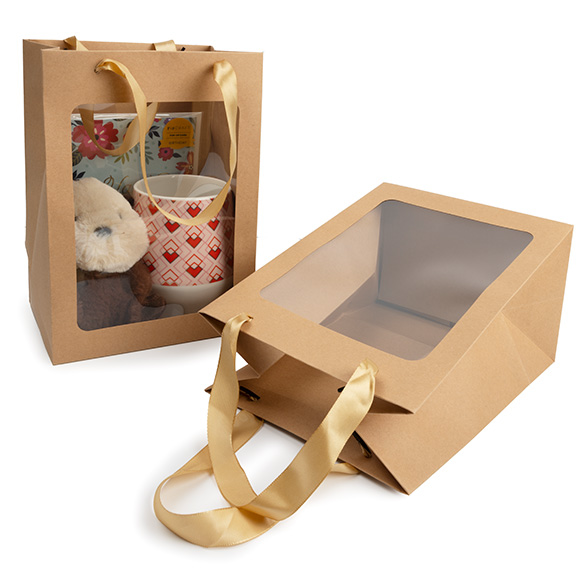 Sacs cadeaux kraft avec fenêtre 17,8x12,7x24,9 cm (10 pcs) [GMBW2K]