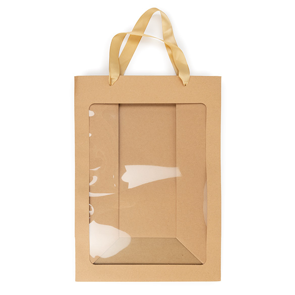 Sacs cadeaux kraft avec fenêtre 24,9x15,2x35,1 cm (10 pcs) [GMBW3K]