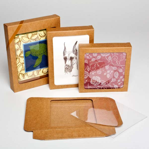 boite en kraft marron avec fenêtre 10.5x2.2x10.5cm (25 Pieces) [WKR245]
