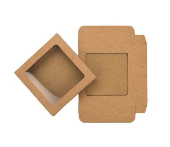 Boite en papier kraft à fenêtre avec feuille PET insérée 10.5x2.2x10.5cm (25 Pièces) [WKRG245]