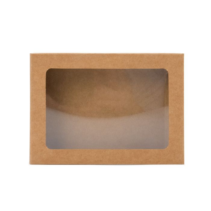 Boîte en papier Kraft à fenêtre avec feuille PET insérée 12.5x1.5x16.8 cm A6 (25 Pièces) [WKRG2]