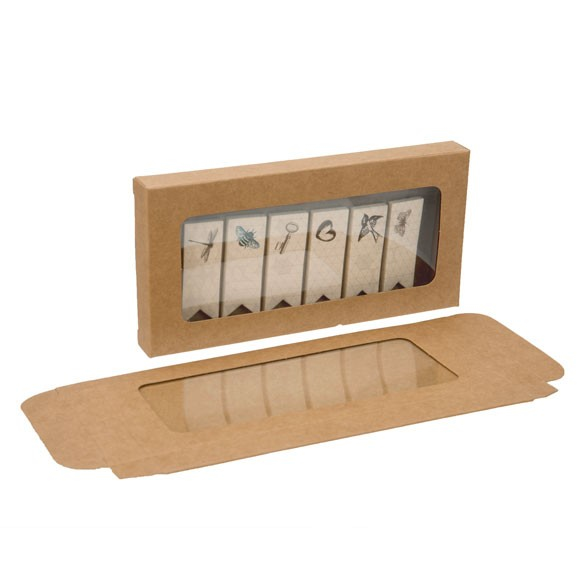 Boite en papier kraft à fenêtre avec feuille PET insérée 7x1.4x13.8cm (25 Pièces) [WKRG273]