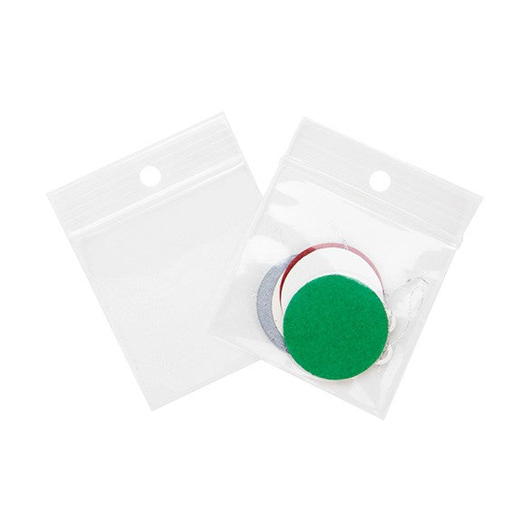 Sachet zip à transparence cristalline 75 microns avec trou pour suspension 5,1x5,1cm (100 pièces) [Z3R22]