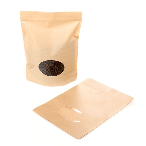 Doypack Kraft avec fenêtre ovale 21x8.9x29.2cm | 510g (100 pièces) [ZBGO5K]