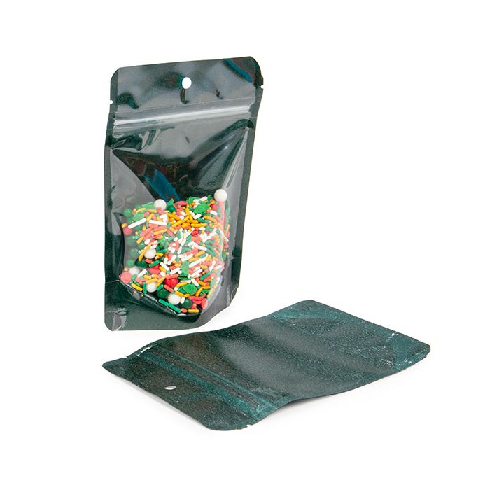 Doypack Transparent/Paillettes Vert 10,2x6x15,2cm (100 pièces) [ZBG2GLGR]