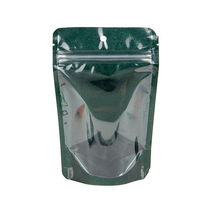 Doypack Transparent/Paillettes Vert 10,2x6x15,2cm (100 pièces) [ZBG2GLGR]