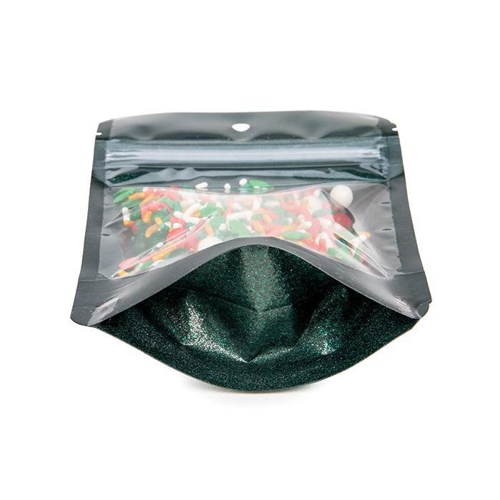 Doypack Transparent/Paillettes Vert 10,2x6x15,2cm (100 pièces) [ZBG2GLGR]