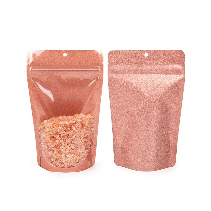 Doypack Transparent/Paillettes Or rose 13x7,9x20,6cm (100 pièces) [ZBG3GLRG]