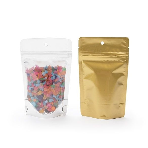 Doypack avec le dos doré 9.5x5.7x15.7cm | 57g Trou Suspension Rond (100 pièces) [ZBGG35H]