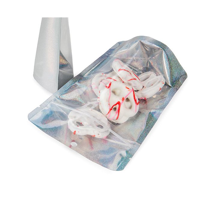 Doypack Transparent/Holographique Paillettes 10,2x6x15,2cm Trou Suspension Rond (25 pièces) [ZBGHG2C]