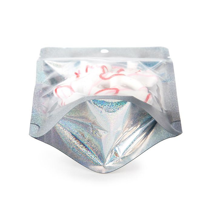Doypack Transparent/Holographique Paillettes 10,2x6x15,2cm Trou Suspension Rond (25 pièces) [ZBGHG2C]