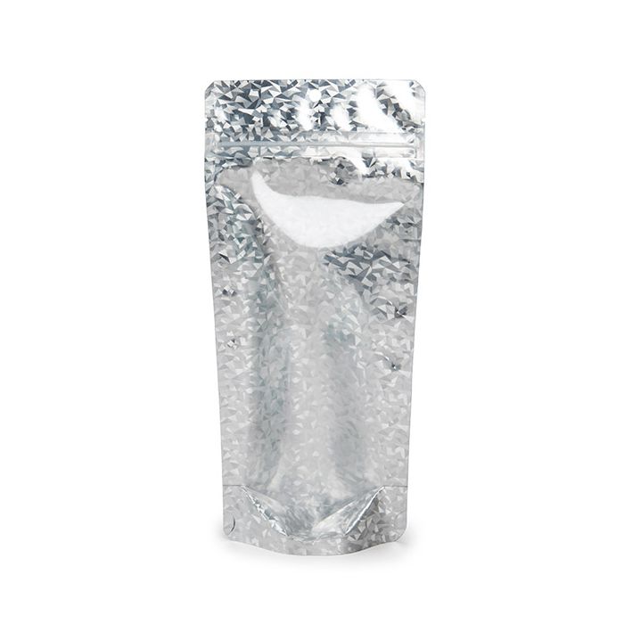 Doypack Transparent/Glace holographique 10,8x6x23,8cm Trou Suspension Rond (25 pièces) [ZBGHI1NC]