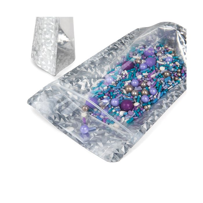 Doypack Transparent/Glace holographique 10,2x6x15,2cm Trou Suspension Rond (25 pièces) [ZBGHI2C]