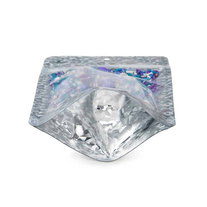 Doypack Transparent/Glace holographique 10,2x6x15,2cm Trou Suspension Rond (25 pièces) [ZBGHI2C]
